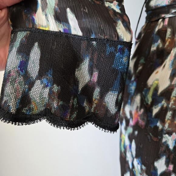 RACHEL ROY Watercolour Patterned Semi Sheer Lightweight Belted Dress. Size M - Picture 3 of 13